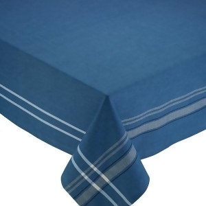 84 French Blue Chambray Striped Border Rectangular Tablecloth - All