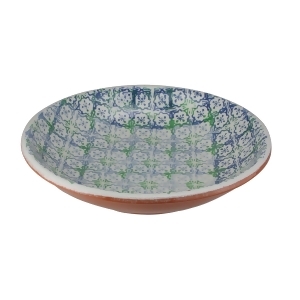 12.25 Blue Flower and Green Cross Round Terracotta Bowl - All