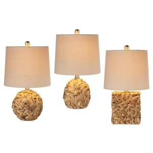 Set of 3 Assorted Woven Straw Table Lamps with Drum Shades 18.5 - All