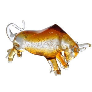 11 Amber and Clear Brody the Bull Hand Blown Art Glass Figurine - All