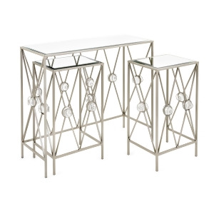 Set of 3 Silver Iron and Glass Console and Nesting Accent Tables - All