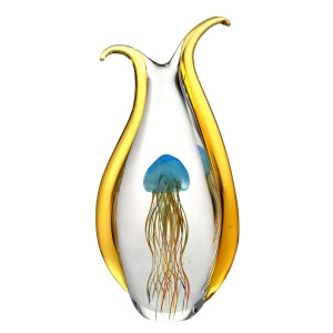 14 Amber and Blue Jellyfish Art Glass Figurine - All