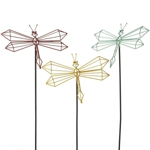 Set of 3 Red and Yellow Angled Dragonfly with Spring Garden Stakes 54.5 - All
