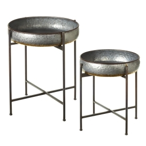 Set of 2 Golden Colored and Metallic Gray Galvanized Finish Side Tables 25 - All
