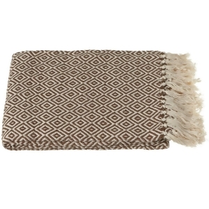 Set of 2 Brown and Cream Cotton Diamond Fringed Throw Blankets 50 x 60 - All