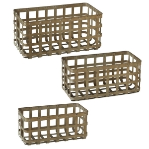 Set of 3 Brown Distressed Finish Galvanized Rectangular Weave Baskets 23.62 - All