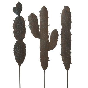 Set of 3 Brown and Green Rusted Finish Cactus Decorative Garden Stakes 25 - All