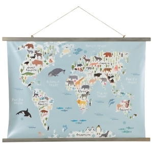 Set of 2 Blue and White Animal World Map Rolled Canvas Wall Decors 41 - All