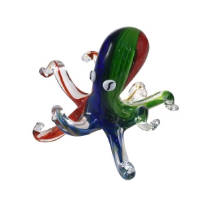 8 Red White and Green Octopus Art Glass Figurine - All