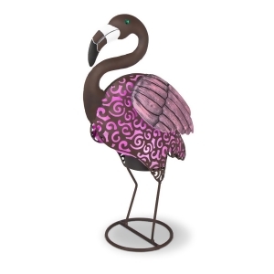 18.11 Brown Scroll Pattern Rustic Finish Solar Powered Led Lights Flamingo Figurine - All