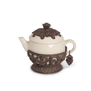 32 oz Cream and Brown Party Decorative Teapot with Acanthus Leaf Base - All