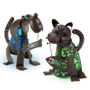 Set of 2 Brown Rustic Finish Solar Powered Led Lights Cat and Dog Figurines 14 - All