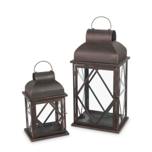 Set of 2 Bronze Finish Antique Style Candle Lanterns with Diamond Shaped Panes 20.87 - All