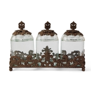 Set of 3 Clear and Brown Molded Acanthus Leaf Base Crafted Glass Canisters 19.5 - All