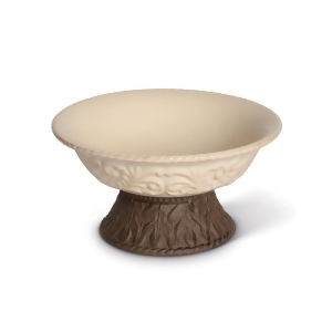 9.5 Cream White Embossed Bowl with Acanthus Leaf Scrolled Brown Metal Base - All