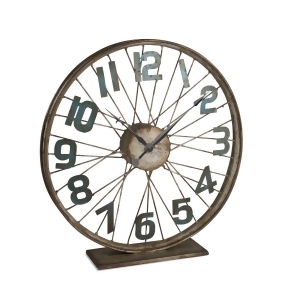 16 Rustic Brown and Green Distressed Finish Bicycle Wheel Themed Table Clock - All