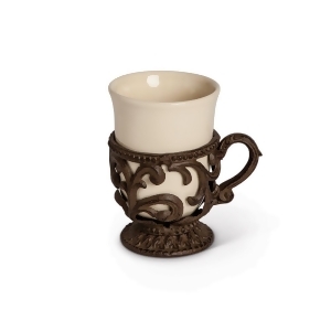 Set of 4 Cream White and Brown Cup with Acanthus Leaf Scrolled Brown Metal Base 5 - All