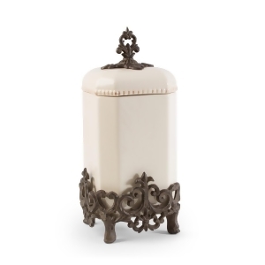 16 Cream White and Brown Vintage-Inspired Canister with Fleur-de-lis Metal Base - All