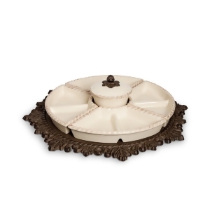 21 Rustic Brown and Ivory Lazy Susan Crudite with Acanthus Leaf Designed Base - All