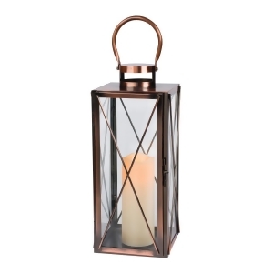 16 Copper Colored Glossy Finished Led Lantern with Hinged Door and Metal Clasp - All