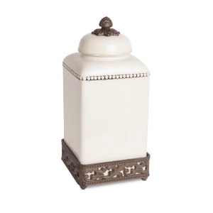 15 Cream White and Brown Canister with Acanthus Leaf Scrolled Brown Metal Base - All