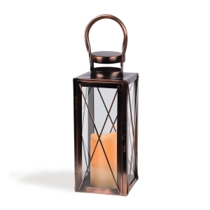 12 Copper Colored Glossy Finished Led Lantern with Hinged Door and Metal Clasp - All