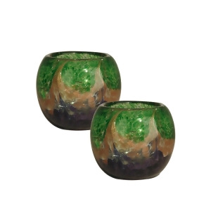 Set of 2 Purple Green and Gold Art Glass Votive Candle Holders 4 - All