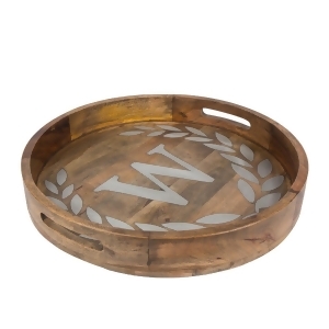 20 Rustic Brown and Gray Laurel Leaf Designed Food Safe Round Tray with Letter - All