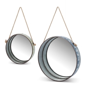 Set of 2 Green and Pale Blue Corrugate Drip Round Mirrors with Rope 17.91 - All