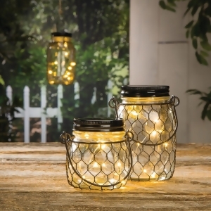 Set of 4 Clear Decorative Cylindrical Jars with Handle and Led Lights 3.75 - All