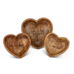 Set of 3 Rustic Brown Hand Crafted Heart Shaped Love Message Bowls 8 - All