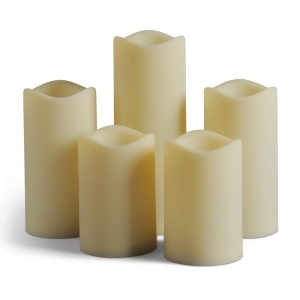 Set of 5 Brown Led Lighted Flameless Indoor/Outdoor Pillar Candles with Wavy-Edged Top 8 - All