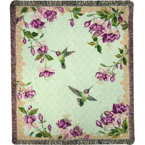 Humming Bird Tapestry Throw Blanket with Fringe Border 50 x 60 - All