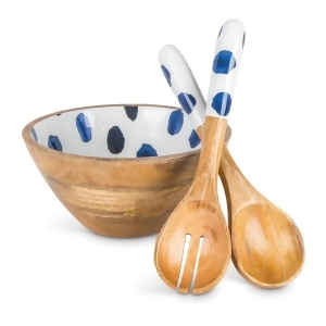 Brown and Indigo Classical Style Polka Dots Pattern Serving Bowl and Spoon Set - All