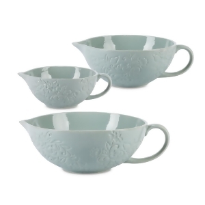 Set of 3 Blue Embossed Mist Floral Design Food Safe Batter Bowls 13 - All