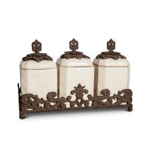 Set of 3 Clear and Brown Acanthus Leaf Base Square Crafted Canisters 19.5 - All