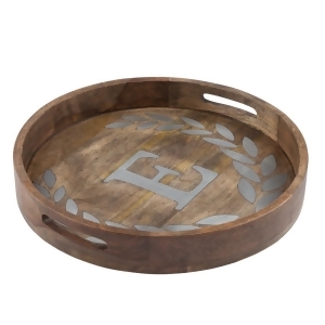 20 Rustic Brown Finish with Laurel Leaf Metal Inlay Monogram Round Tray - All