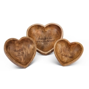 Set of 3 Brown Hand Crafted Heart Shaped Love and Gratitude Message Bowls 8 - All