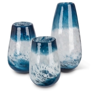 Set of 3 Indigo Blue and White Indoor Artisanal Glass Flower Vase 14.5 - All