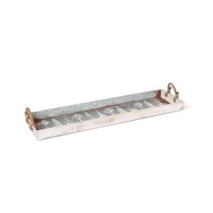 36.1 Gray and Brown White Washed Linear Shell Tray with Rope Wrapped Handle - All