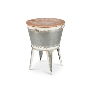 25.6 Gray and Brown White Washed Galvanized Beverage Tub Stand with Lid - All