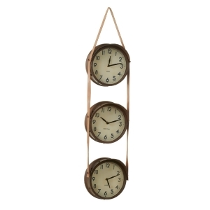 35 Rusted Brown and Ivory White Time Zone Wall Clock with Faux Leather Strap - All