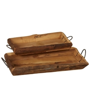 Set of 2 Caramel Brown Distressed Finish Vintage Carved Trays with Handle 22 - All