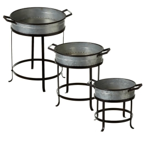 Set of 3 Black and Gray Distressed Finish Round Shallow Tray Planter on Stand 20.5 - All