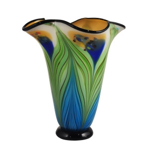 12 Amber Green and Blue Decorative Art Glass Vase - All