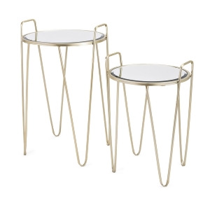Set of 2 Satin Gold Finished Accent Tables with Mirrored Glass Tops - All