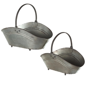 Set of 2 Gray Distressed Finished Galvanized Curved Oval Baskets with Handle 20.5 - All