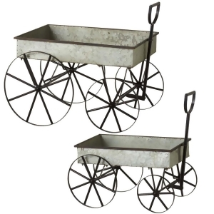 Set of 2 Black and Distressed Brown Galvanized Wagon Planter 27.25 - All