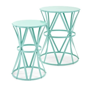 Set of 2 Teal Green Wrought Iron Accent Tables - All
