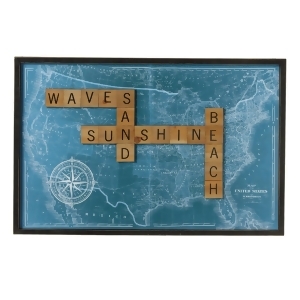 Set of 2 Blue and Brown Beach Sunshine Text with Map Wall Decors 23 - All